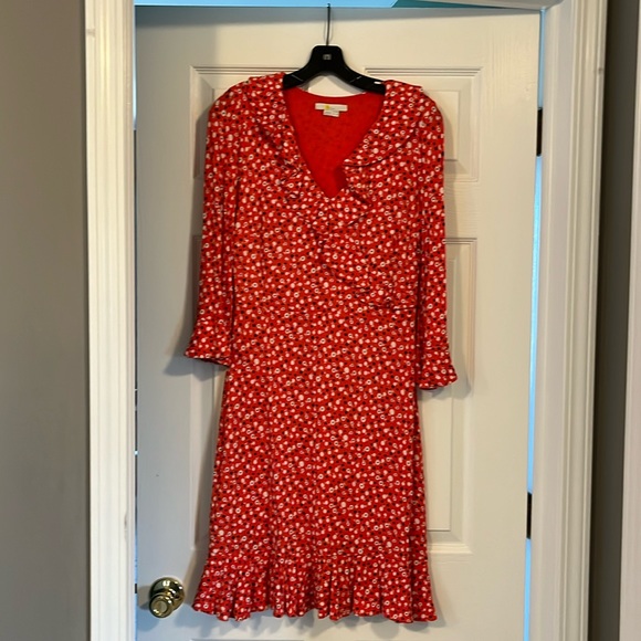Boden Orange dress w navy, cream floral design - Picture 1 of 1
